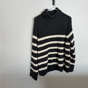 H&M Black and Cream Striped Turtleneck Sweater